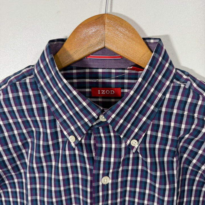 IZOD BUTTON DOWN CHECKERED CASUAL COTTON SHIRT BRAND NEW