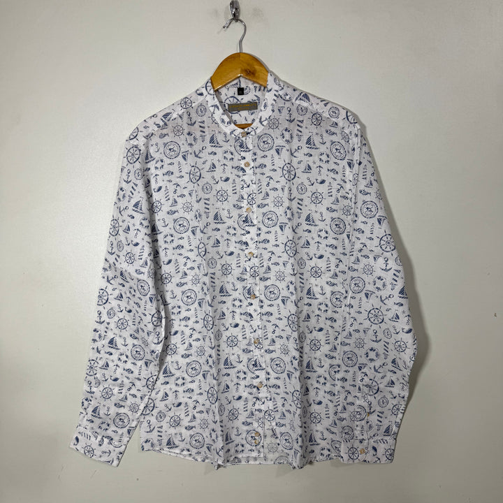 SEEKER GROOVE BEN COLLAR PRINTED MADE IN ITALY LINEN SHIRT