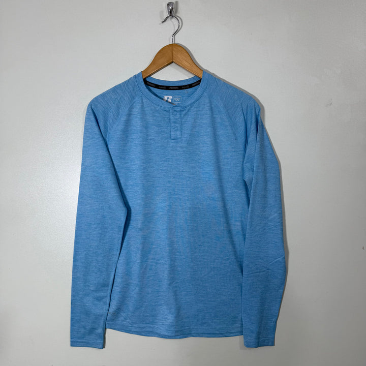 RUSSELL DRI POWER TRAINING FIT HENLEY LONG SLEEVES SPORT TSHIRT
