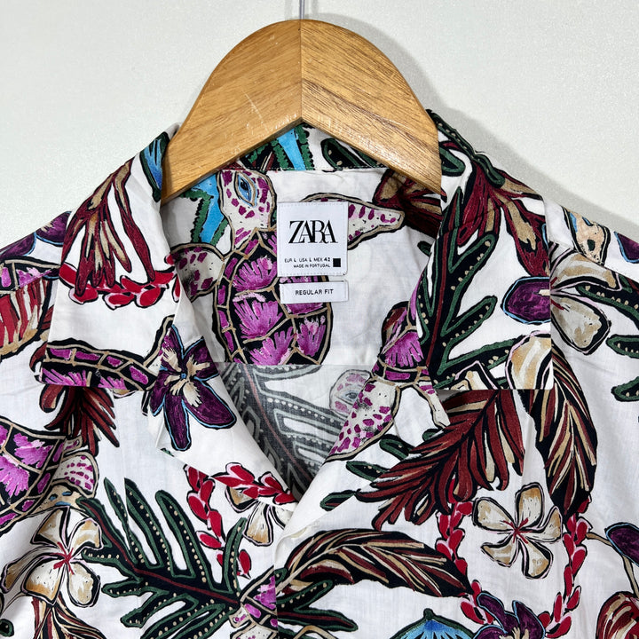 ZARA REGULAR FIT SAFARI COLLAR HALF SLEEVES COTTON SHIRT