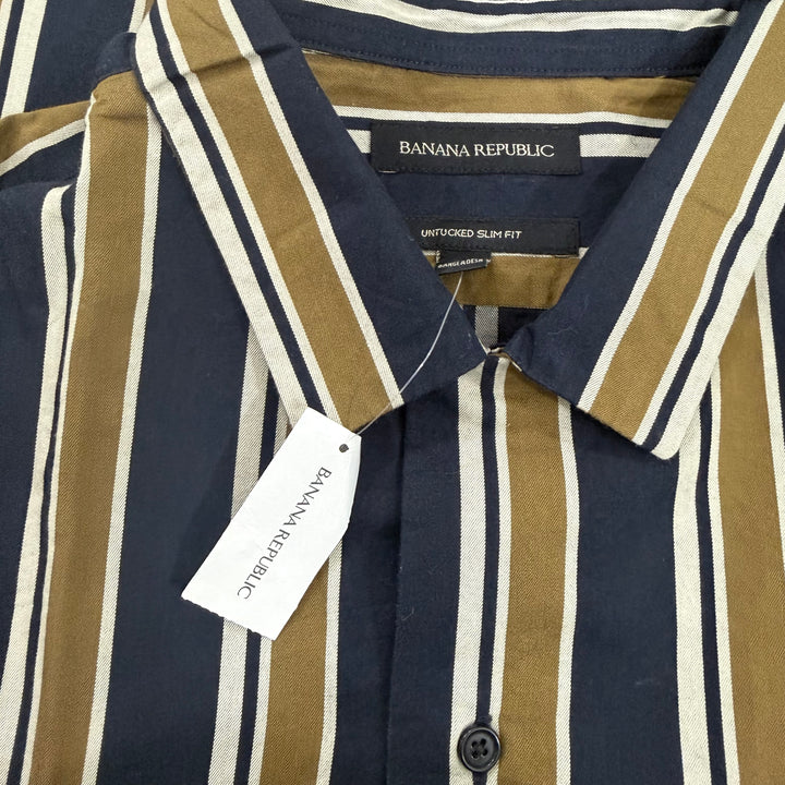 BANANA REPUBLIC CUBAN COLLAR UNTUCKED SLIM FIT COTTON SHIRT BRAND NEW