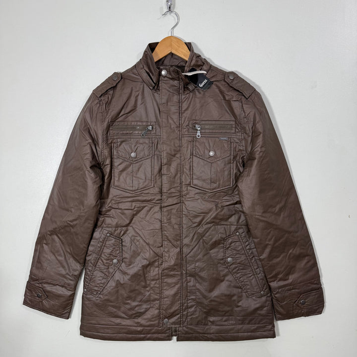 GUESS FOUR POCKETS ACRYLIC PUFFER JACKET BRAND NEW BROWN COLOUR