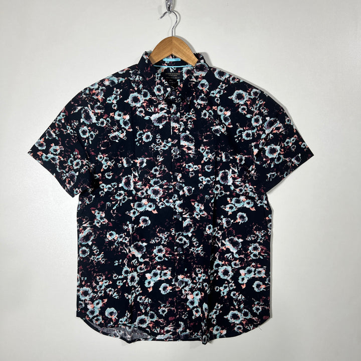 DENIM & FLOWER HALF SLEEVES SHIRT