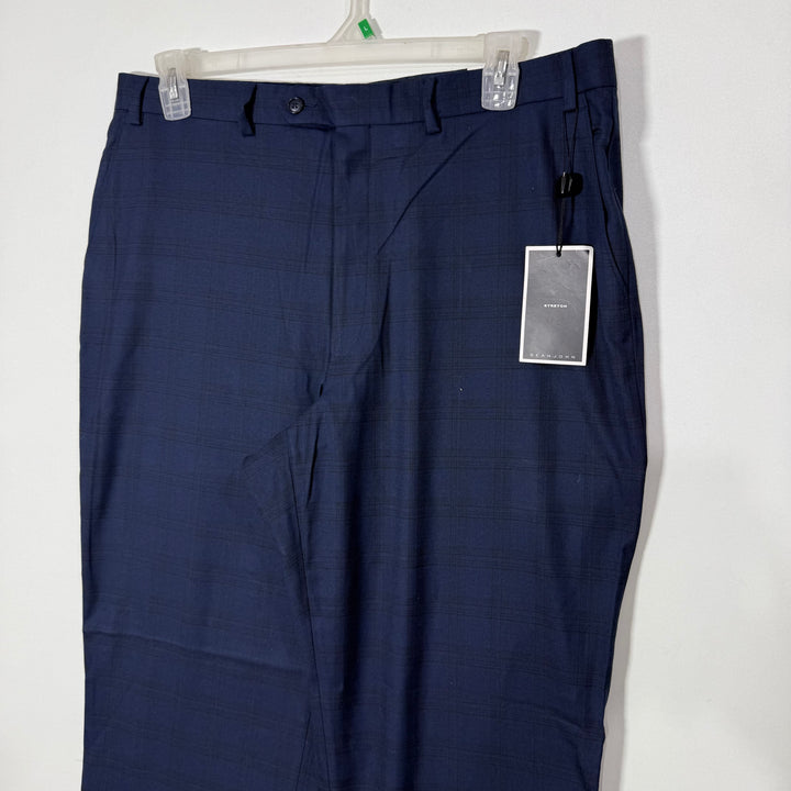SEANJHON STRAIGHT FIT FLAT FRONT CHECKERED DRESS PANT BRAND NEW BLUE COLOUR