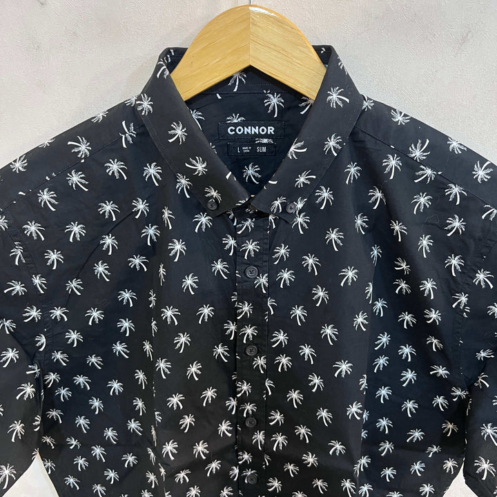 CONNOR SLIM FIT BUTTON DOWN PRINTED HALF SLEEVES COTTON SHIRT