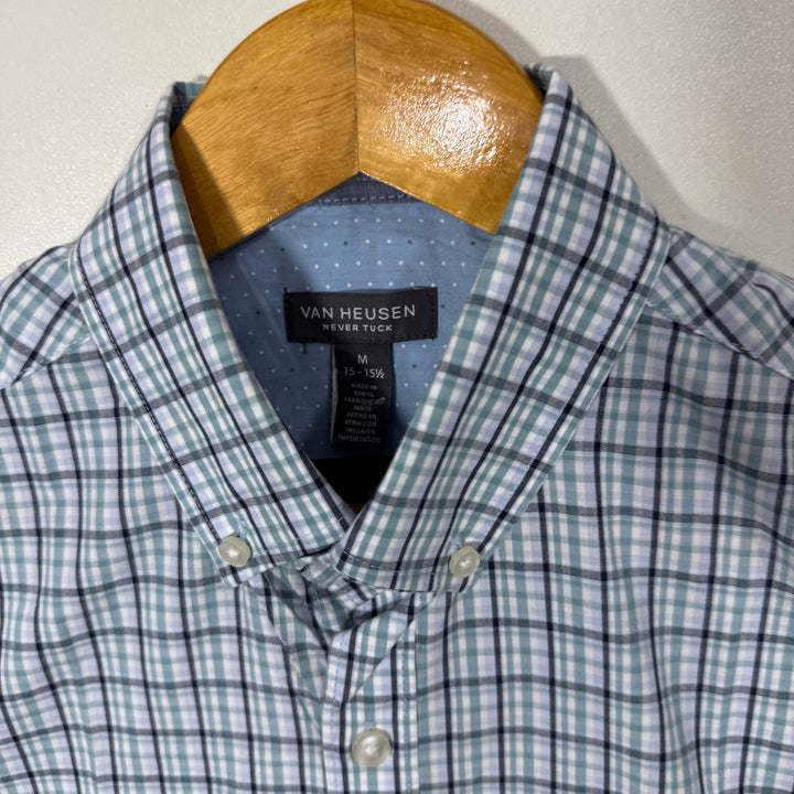 VAN HEUSEN SLIM FIT BUTTON DOWN COTTON CHECKERED SHIRT BRAND NEW