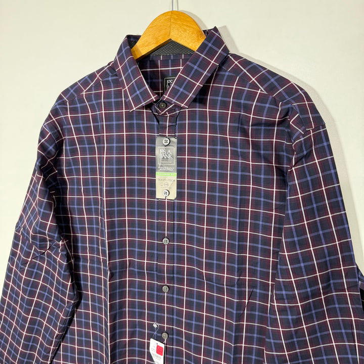 JOS A BANK TAILORED FIT TRAVERLER TECH PERFORMANCE CHECKERED SHIRT BRAND NEW