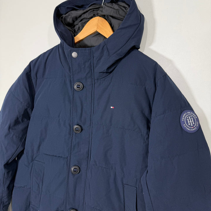 TOMMY HILFIGER ACRYLIC COTTON PUFFER JACKET WITH HOOD BLUE COLOUR