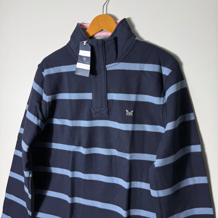 CREW CLOTHING COMPANY HALF ZIP PIQUE SWEAT STRIPS BRAND NEW