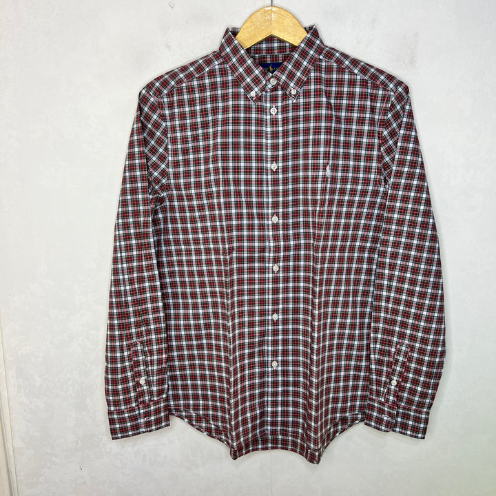 RALPH LAUREN POLO BUTTON DOWN CHECKERED CASUAL HALF SLEEVES COTTON SHIRT WITH NATURAL STRETCH