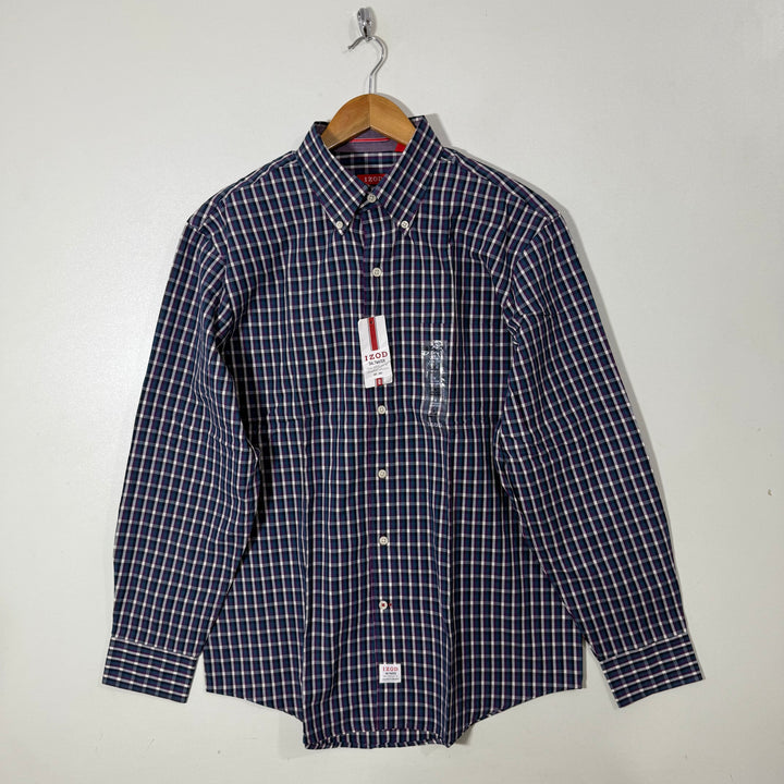 IZOD BUTTON DOWN CHECKERED CASUAL COTTON SHIRT BRAND NEW