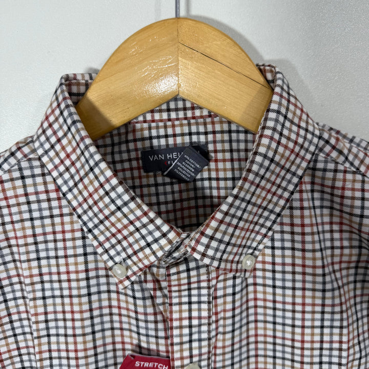 VAN HEUSEN FLEX BUTTON DOWN CHECKERED COTTON SHIRT BRAND NEW