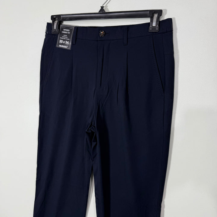 MURANO ULTIMATE MODERN COMFORT TAPERED CARROT FIT PLEATED RELAXED HIP TAPERED KNEE TO ANKLE SEMI FORMAL TROUSER BRAND NEW WITH 4 WAY STRETCH BLUE COLOUR