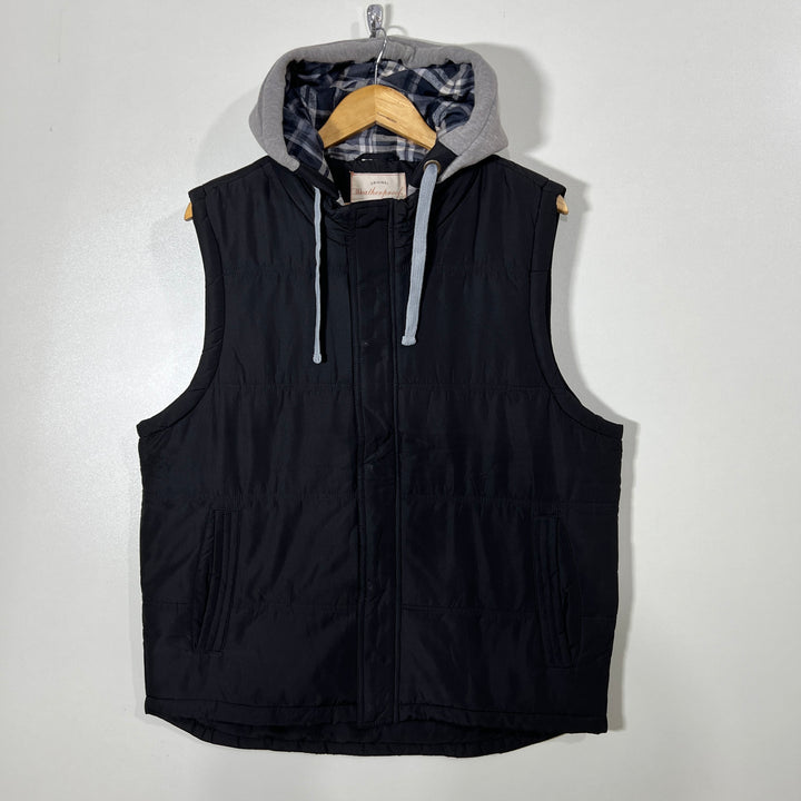 WEATHERPROOF VINTAGE SLEEVES LESS PUFFER JACKET WITH HOOD