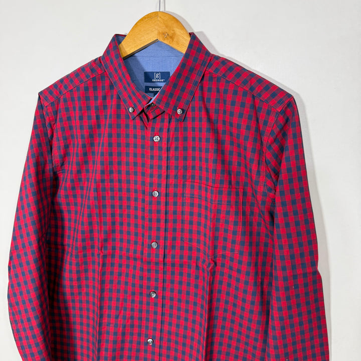 GEORGE BUTTON DOWN COTTON CHECKERED SHIRT