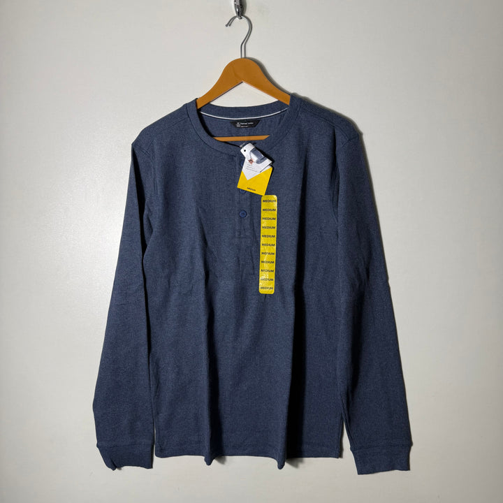 MEMBERS MARK HENLEY COLLAR LONG SLEEVES KNITED COTTON TSHIRT BRAND NEW