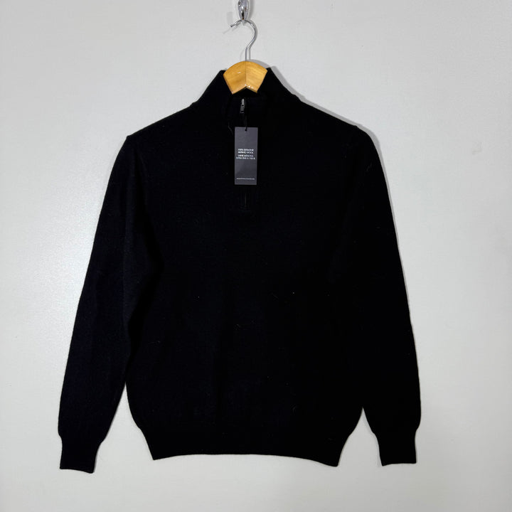 CHRISTIAN LACROIX HALF ZIP EXTRA FINE MERINO WOOL SWEATER BRAND NEW BLACK COLOUR