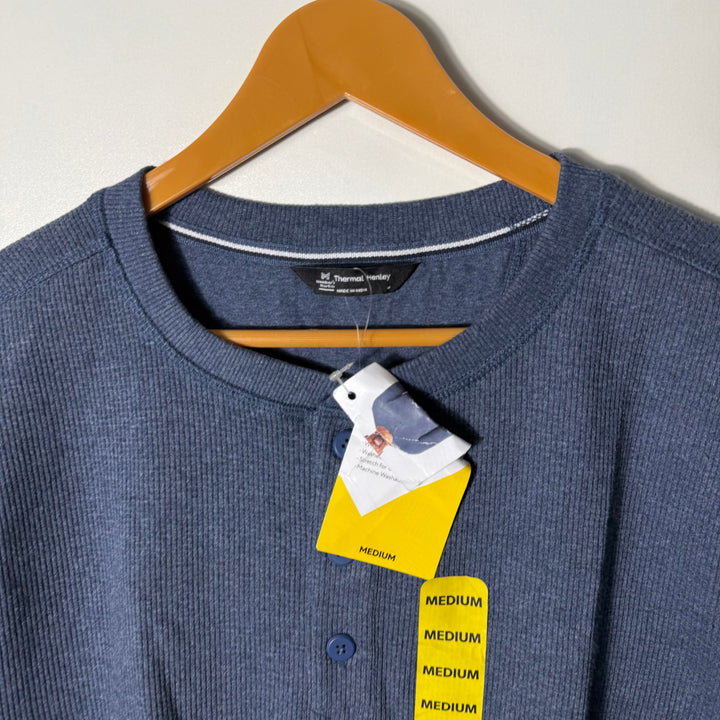 MEMBERS MARK HENLEY COLLAR LONG SLEEVES KNITED COTTON TSHIRT BRAND NEW