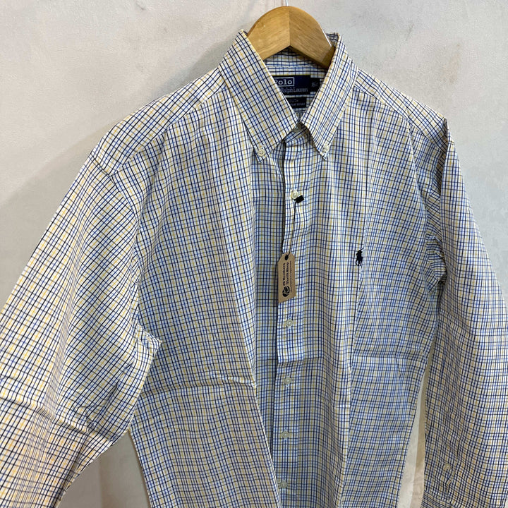 RALPH LAUREN POLO BUTTON DOWN PINPOINT OXFORD COTTON CHECKERED CASUAL SHIRT - JS BROTHERS 