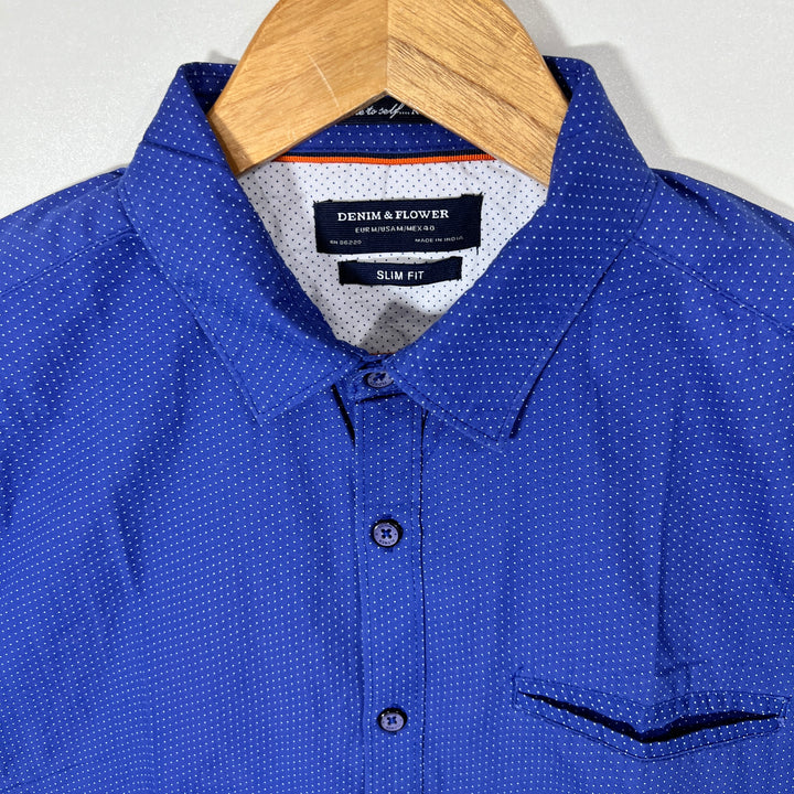 DENIM & FLOWER HALF SLEEVES COTTON SHIRT