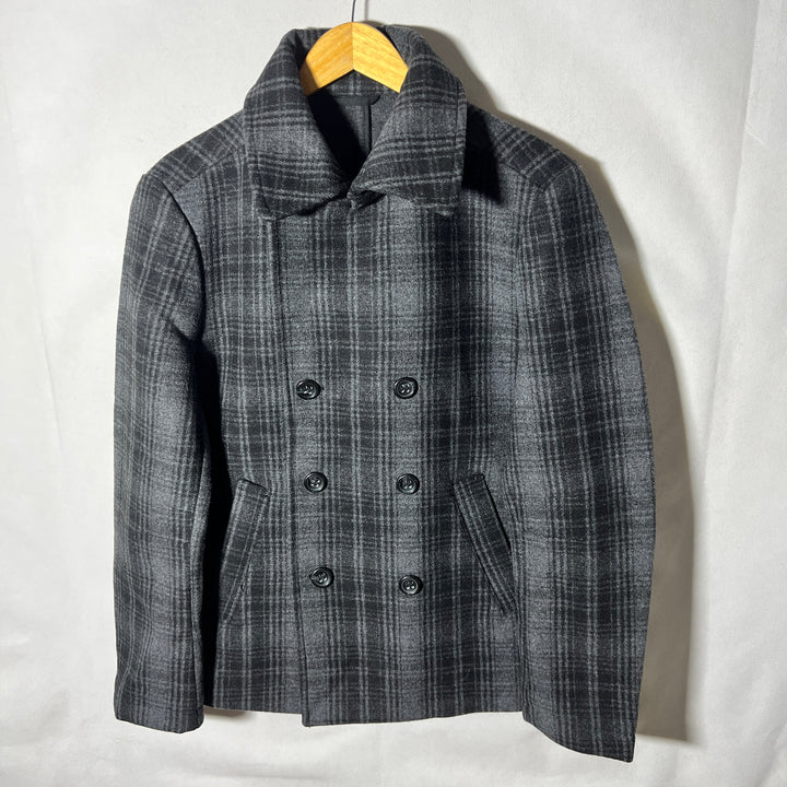 STILE BENETTON DOUBLE BREASTED CHECKERED WOOL COAT