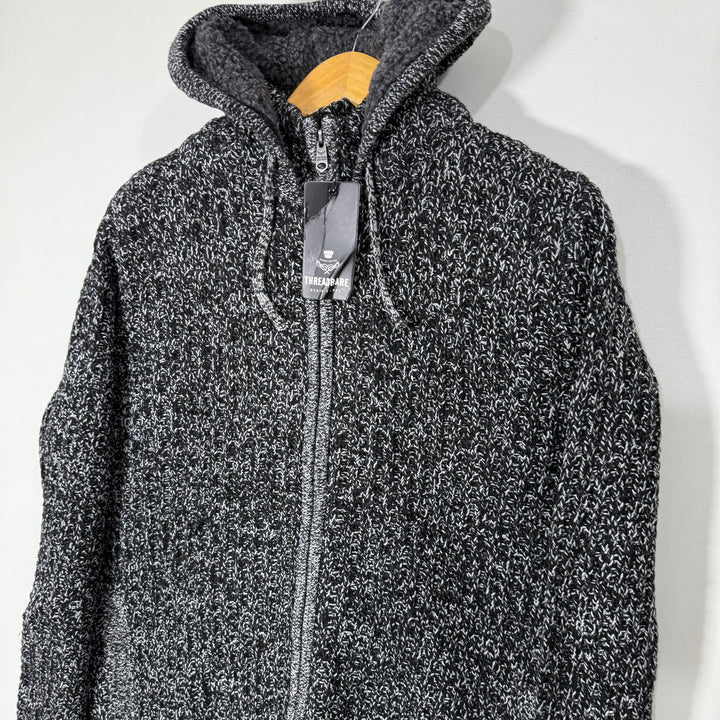 THREADBARE EXTREME WARM KNITWEAR FULL ZIP SWEATER BRAND NEW WITH HOOD INNER FLEECE