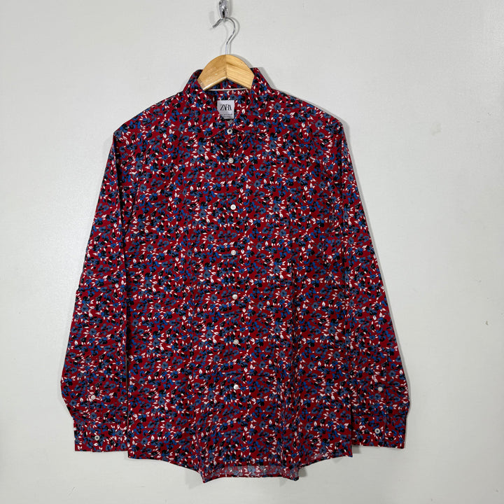ZARA SLIM FIT PRINTED CASUAL COTTON SHIRT