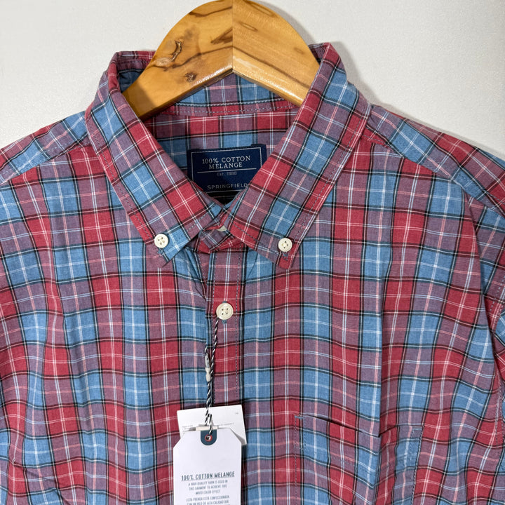 SPRINGFEILD CUSTOM FIT BUTTON DOWN COTTON CHECKERED SHIRT BRAND NEW