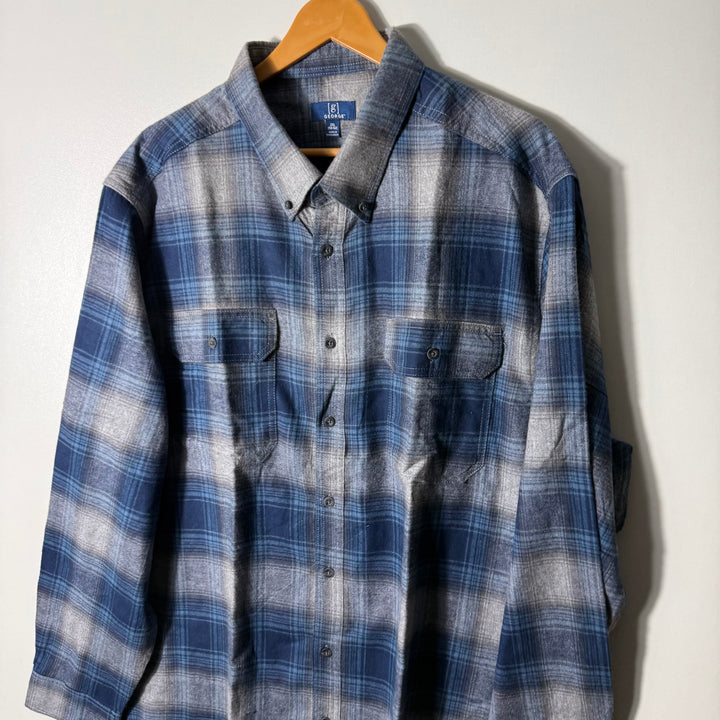 GEORGE BUTTON DOWN DOUBLE POCKETS FLANNEL COTTON SHIRT