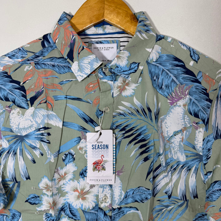 DENIM & FLOWER HALF SLEEVES COTTON SHIRT BRAND NEW
