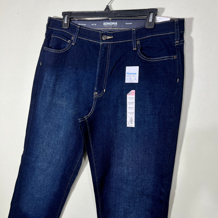 SONOMA SLIM STRAIGHT FLEXWEAR STRETCH WAISTBAND STRETCH FABRIC DENIM PANT BRA NEW WITH STRETCH