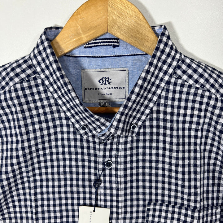 REPORT COLLECTION BUTTON DOWN HALF SLEEVES LINEN SHIRT BRAND NEW
