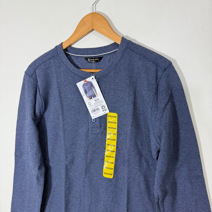 MEMBER MARK HENLEY COLLAR KNITWEAR LONG SLEEVES COTTON TSHIRT BRAND NEW