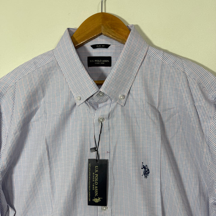 US POLO ASSN SLIM FIT BUTTON DOWN CHECKERED CASUAL COTTON SHIRT BRAND NEW