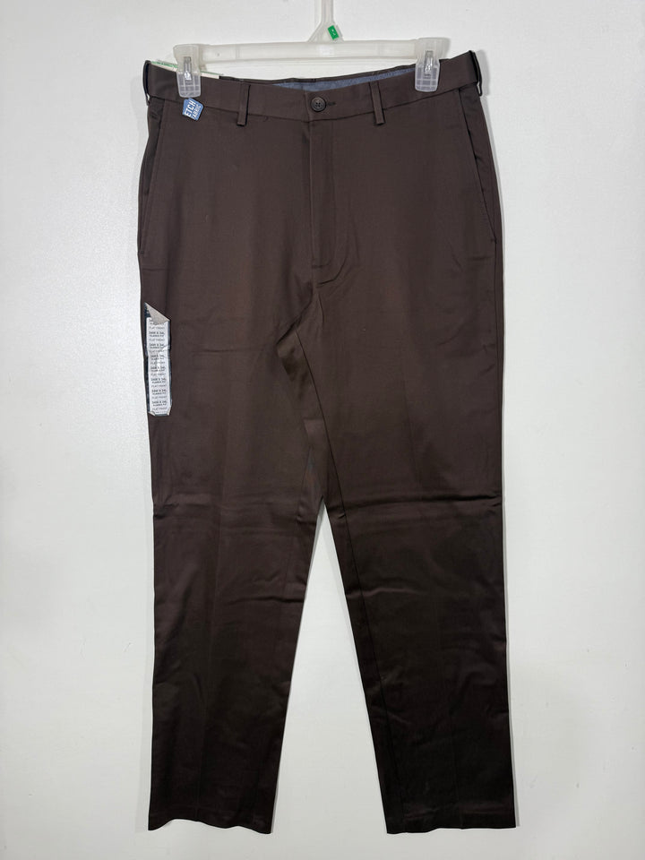 HAGGAR CLASSIC FIT FLAT FRONT PREMIUM NO IRON KHAKI COTTON CHINO PANT BRAND NEW WITH STRETCH BROWN COLOUR