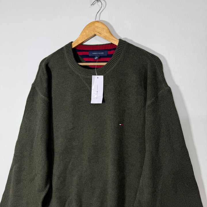 TOMMY HILFIGER KNITWEAR OVERSIZED DROOPED SHOULDER COTTON SWEATER BRAND NEW GREEN COLOUR