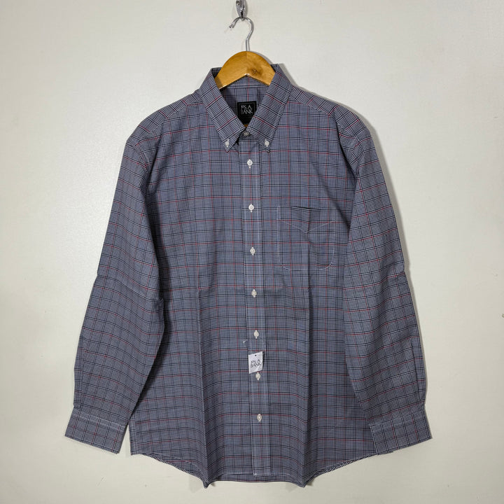 JOS A BANK TAILORED FIT TRAVELER CHECKERED FORMAL SHIRT