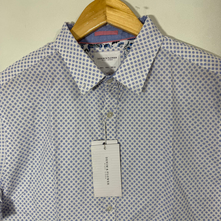 DENIM & FLOWER BUTTON DOWN HALF SLEEVES SHIRT BRAND NEW