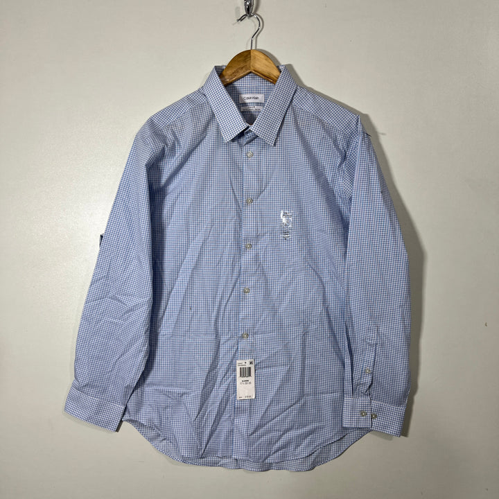 CALVIN KLEIN SLIM FIT NON IRON CHECKERED FORMAL SHIRT BRAND NEW WUTH STRETCH