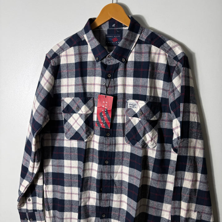 PERRY ELLIS BUTTON DOWN DOUBLE POCKETS FLANNEL COTTON SHIRT BRAND NEW
