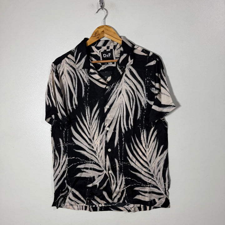DENIM & FLOWER CUBAN COLLAR HALF SLEEVES HAWAI SHIRT