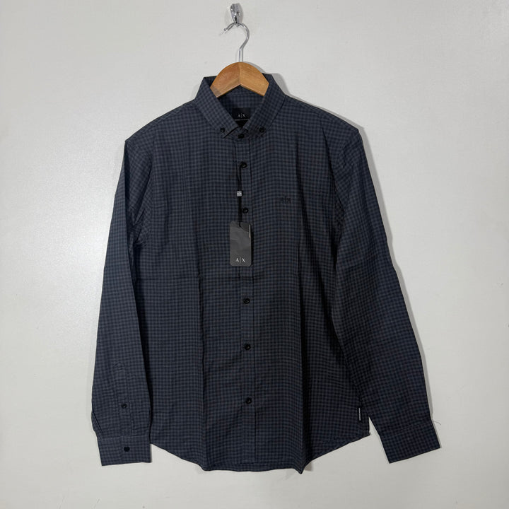 ARMANI EXCHANGE REGULAR FIT BUTTON DOWN COTTON CHECKERED SHIRT BRAND NEW GREY COLOUR