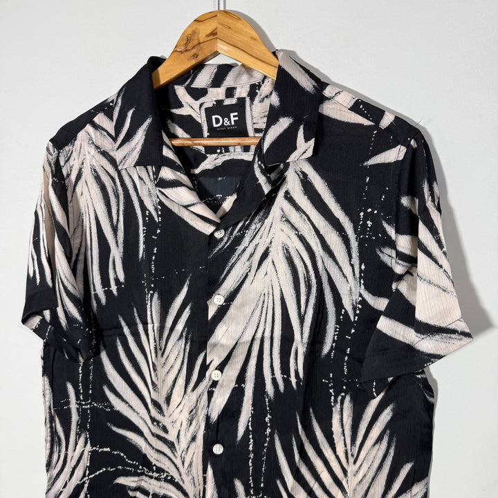 DENIM & FLOWER CUBAN COLLAR HALF SLEEVES HAWAI SHIRT