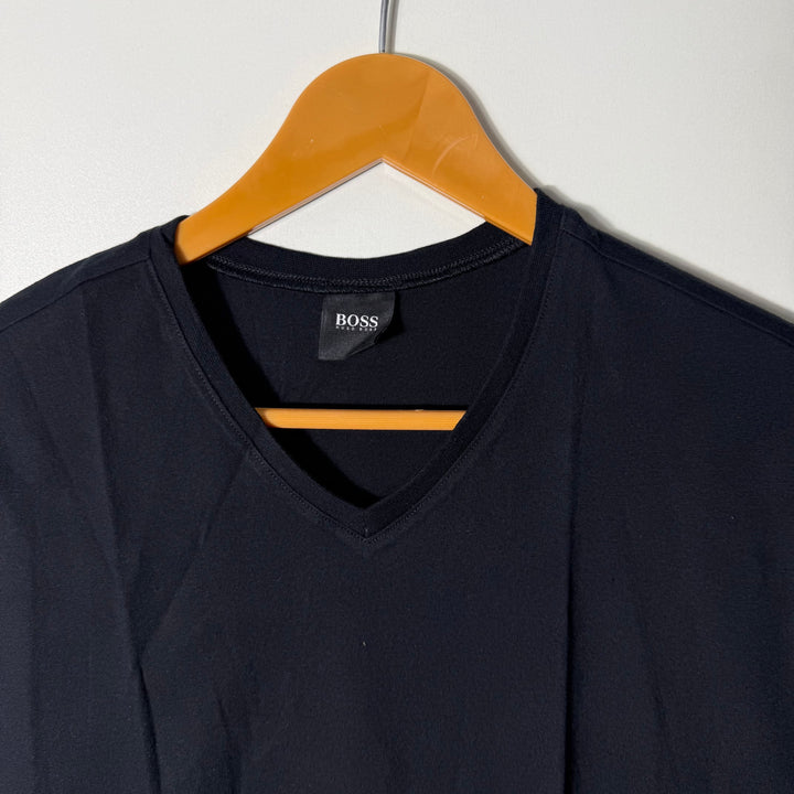 HUGO BOSS V NECK COTTON TSHIRT BLACK COLOUR