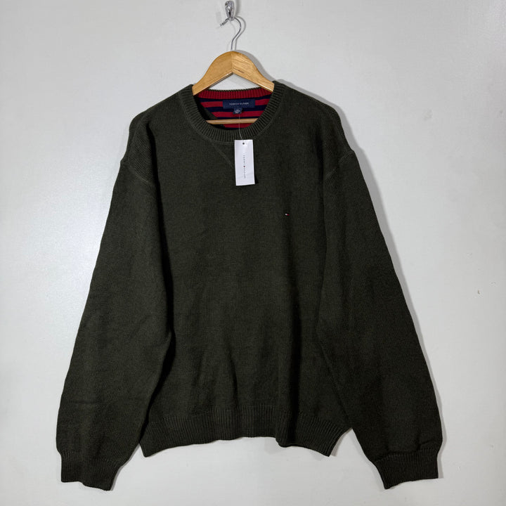 TOMMY HILFIGER KNITWEAR OVERSIZED DROOPED SHOULDER COTTON SWEATER BRAND NEW GREEN COLOUR