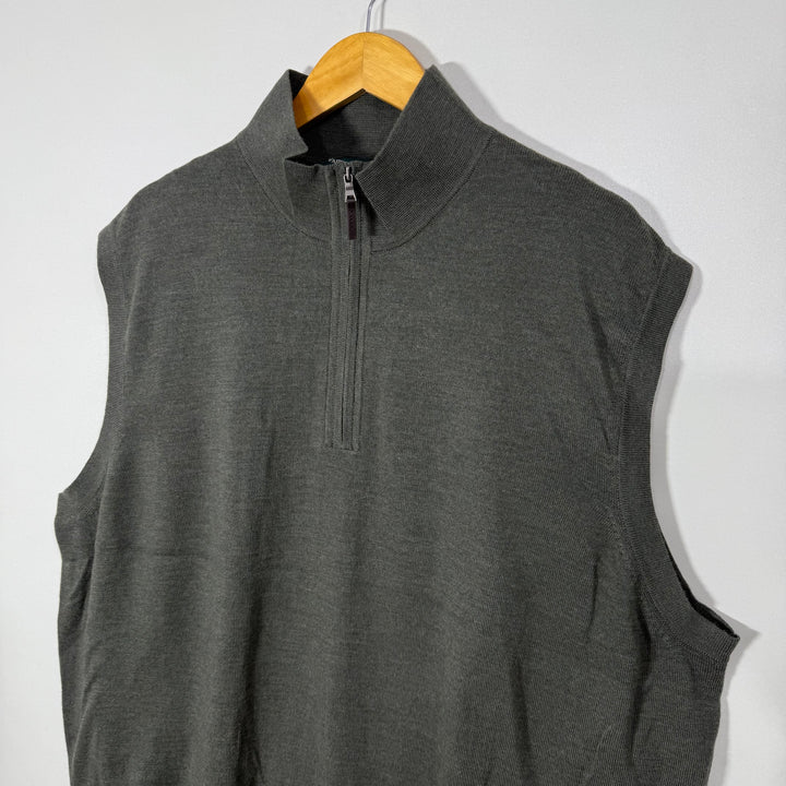 FAIRWAY & GREENE SIGNATURE HALF ZIP ITALIAN MERINO WOOL SLEEVES LESS SWEATER GREEN COLOUR