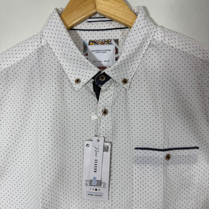 DENIM & FLOWER BUTTON DOWN HALF SLEEVES SHIRT BRAND NEW