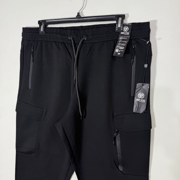 ENCRYPTED ULTRA SOFT BREATHABLE 4 WAY STRETCH CARGO FLEEECE TROUSER BRAND NEW WITH SIDE ZIP POCKETS BLACK COLOUR