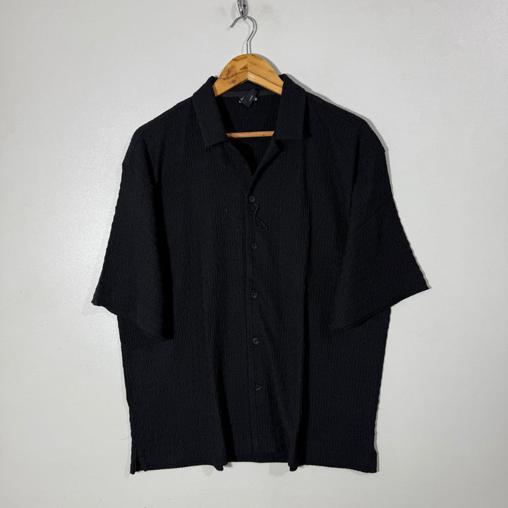 MALIBU OVERSIZED CUBAN COLLAR HALF SLEEVES KNITED SHIRT BLACK COLOUR