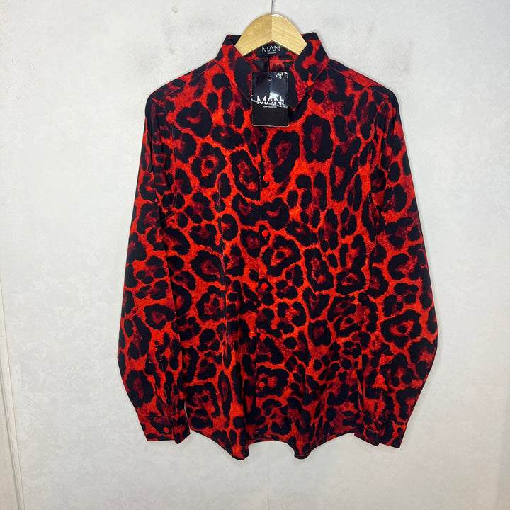 BOOHOOMAN ANIMAL PRINT RELAXED FIT LONG SLEEVES SHIRT BRAND NEW